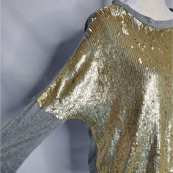 NEW HAUTE HIPPIE long sleeve gold sequin oversized pullover‎ sweater XS - Picture 4 of 14